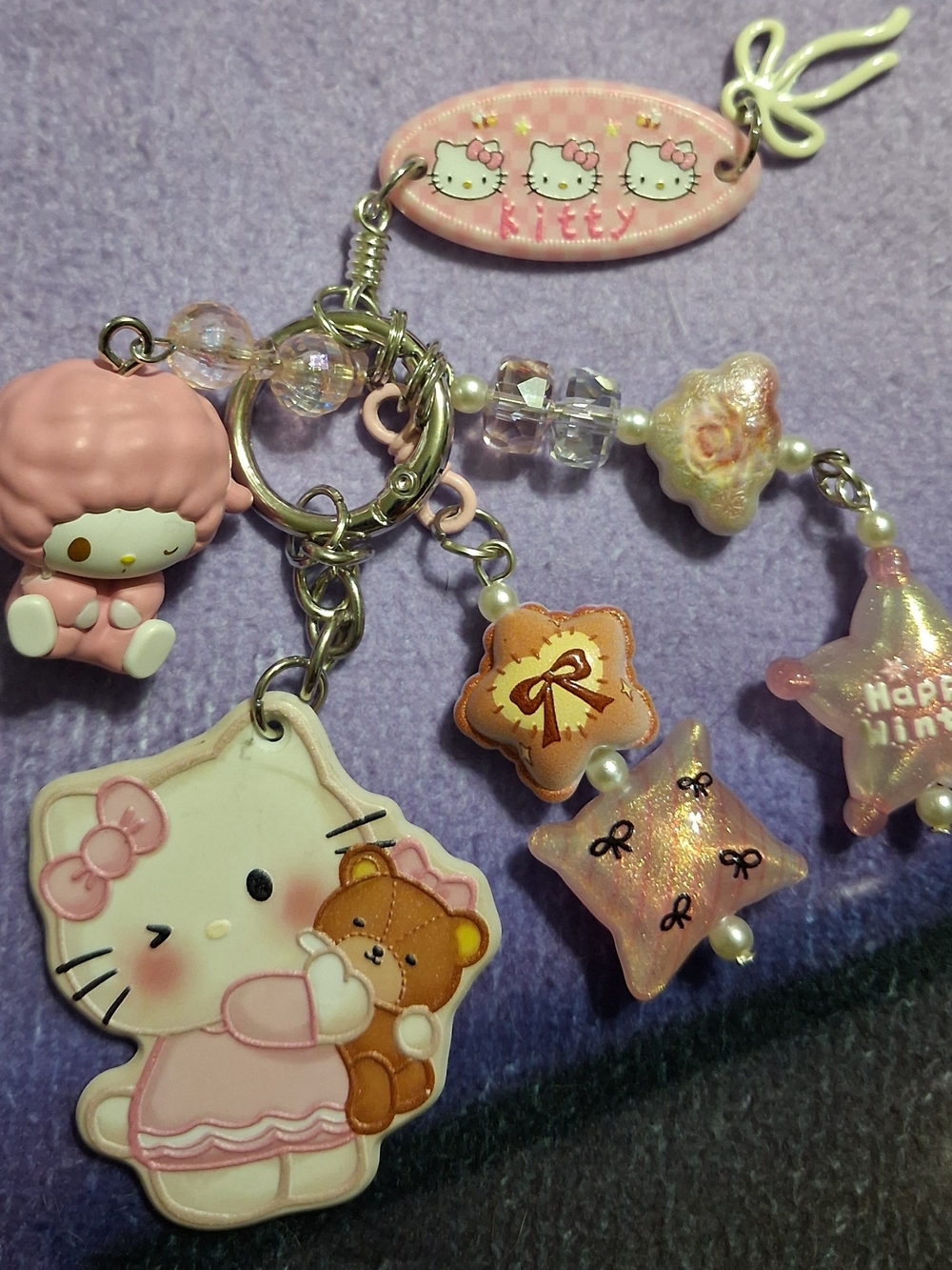 Hello Kitty Pink and Cream Charm Keychain with Star & Bear Accents